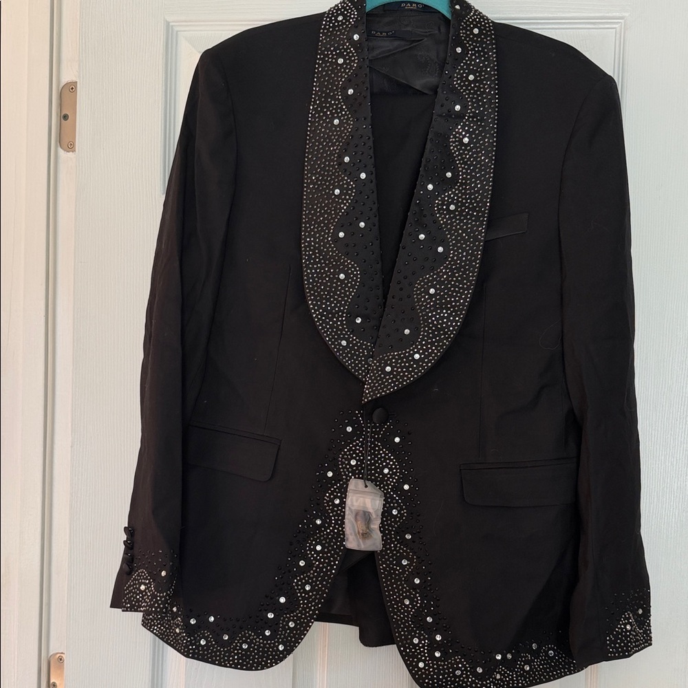 Elegant Black Tuxedo with Studded Lapels